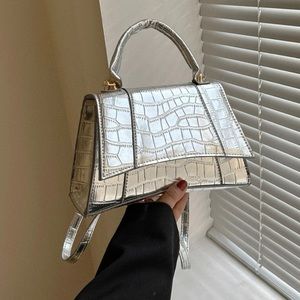 Metallic crocodile embossed square bag. New